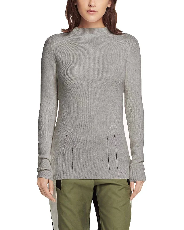 Natasha Turtleneck Fine Knit Cashmere Sweater in Pale Heather Chenille Brocade Lace