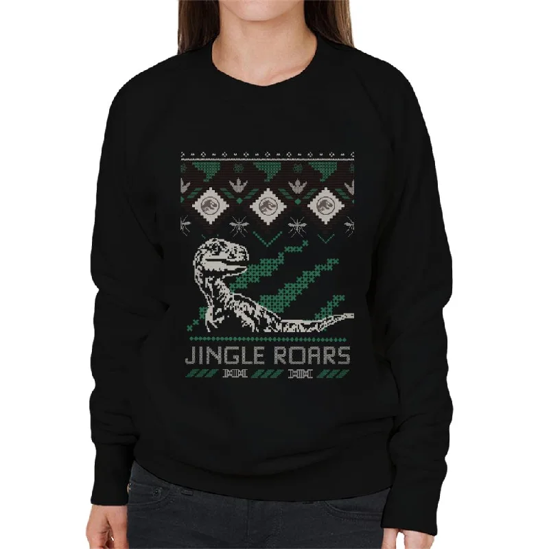 Jurassic Park Christmas Velociraptor Jingle Roars Women's Sweatshirt Hoodie with Zipper Placket Modern Functional