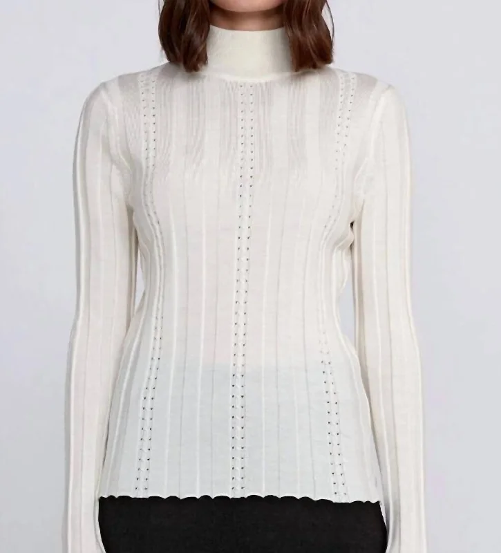 Opal Mock Neck Sweater In Off White Tailored Straight A-Line