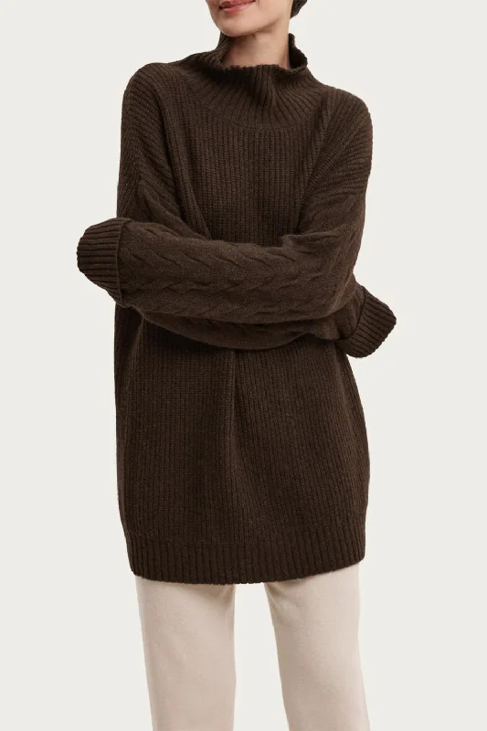 Yak Wool Turtleneck Sweater In Coffee Zippered Front Buttoned Front Snap Front