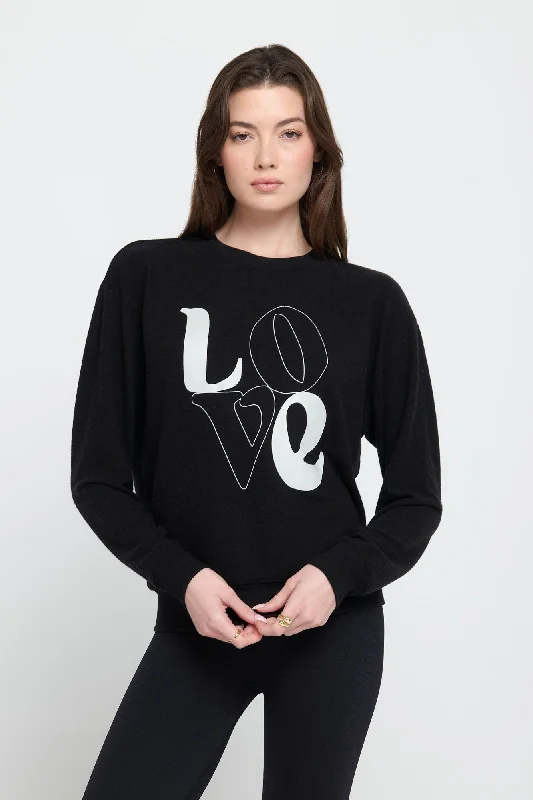 Spiritual Gangster Love Relaxed Savasana Sweater - Black Denim Fabric Leather Fabric Suede Fabric