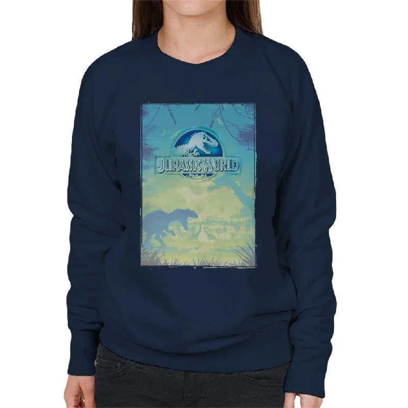 Jurassic Park Welcome To Jurassic World Blue Sky Dinosaur Silhouettes Women's Sweatshirt Hoodie with Back Slit Movement Comfort