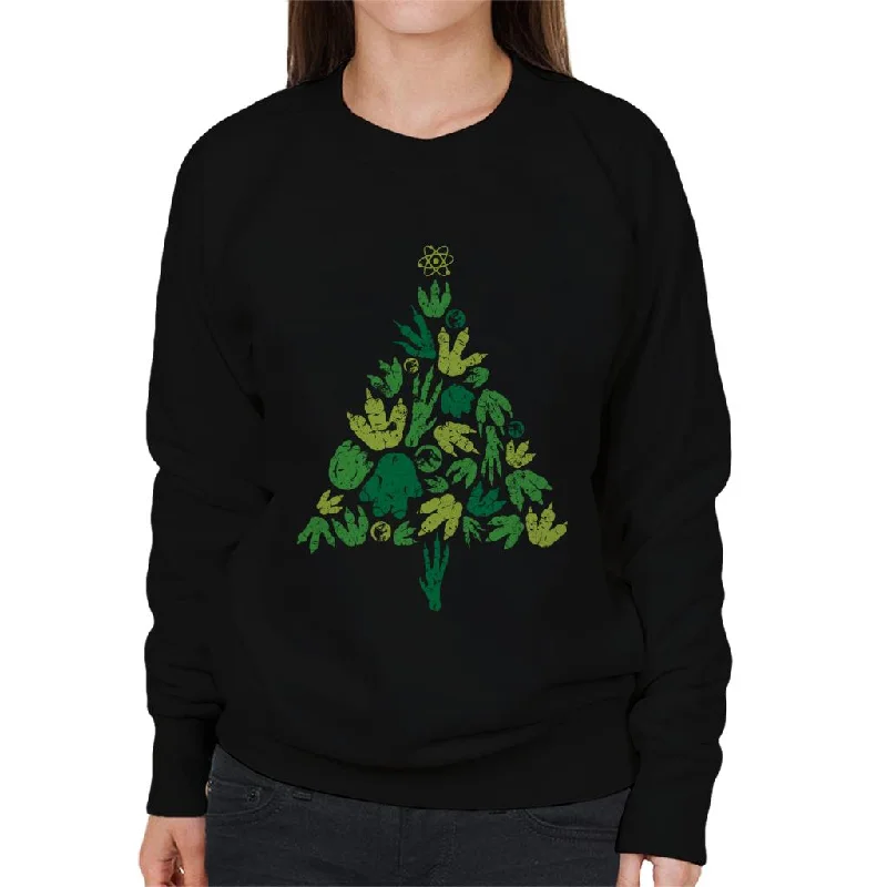 Jurassic Park Christmas Tree Dinosaur Footprints Women's Sweatshirt Hoodie with Drop Shoulder Relaxed Streetwear