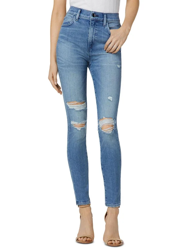 Womens Distressed High Rise Ankle Jeans Fashionable Slim Fit Jeans