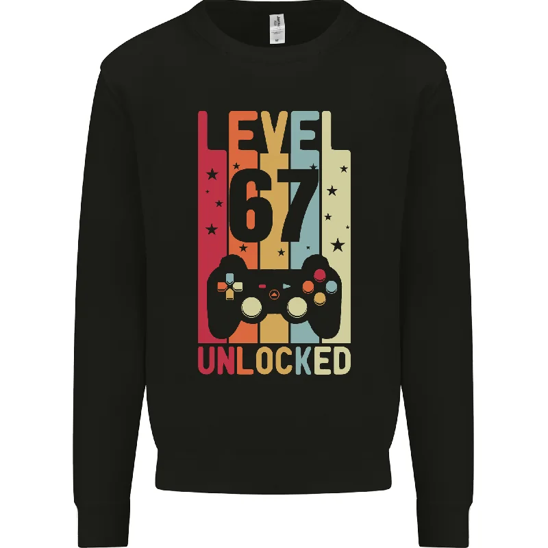 67th Birthday Level Up Gaming Sweatshirt for 67 Year Old Men Hoodie with Elastic Cuffs Stretchable Comfortable