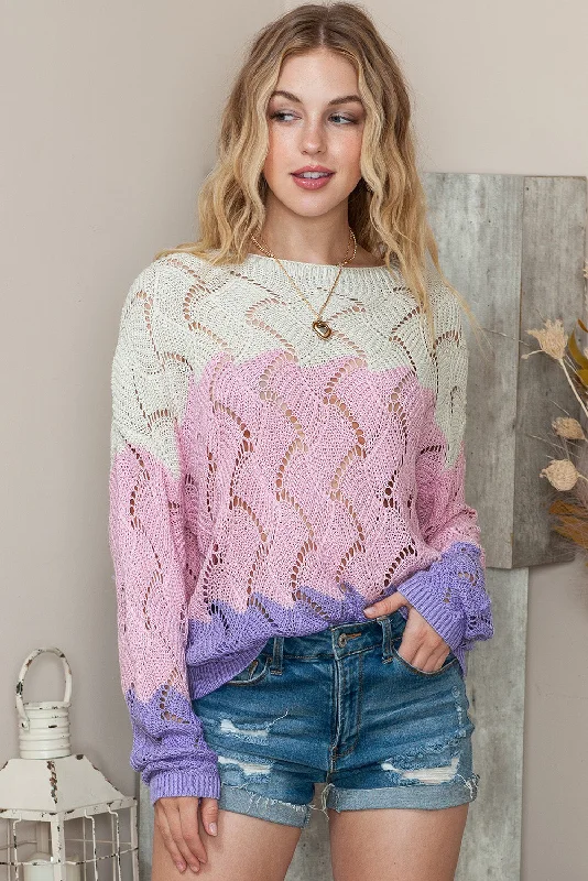 Round Neck Openwork Dropped Shoulder Sweater Collared Crew Neck Turtle Neck