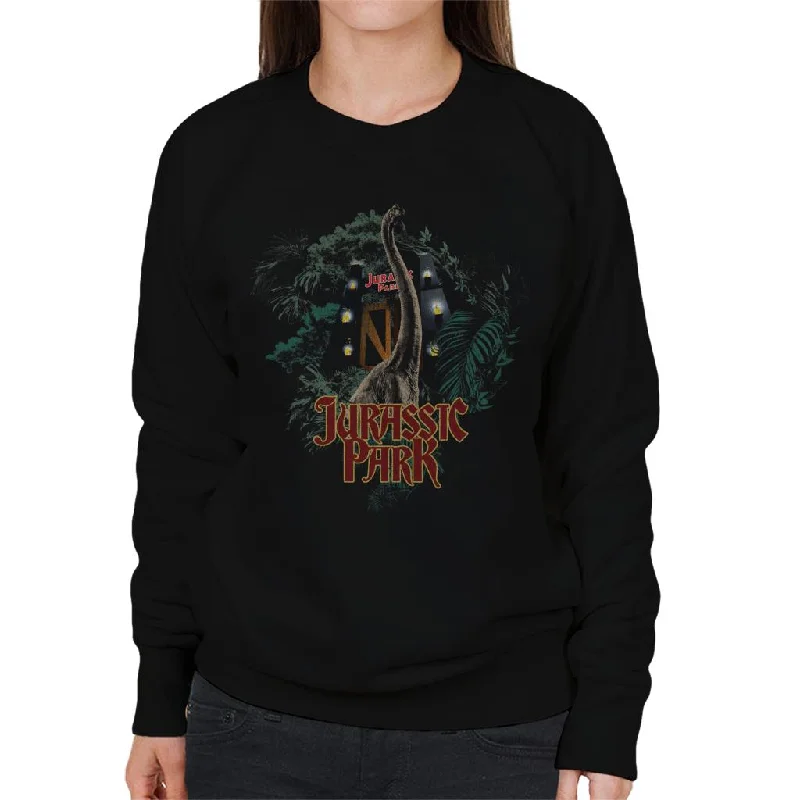 Jurassic Park Entrance Brachiosaurus Women's Sweatshirt Hoodie with Typography Text Message