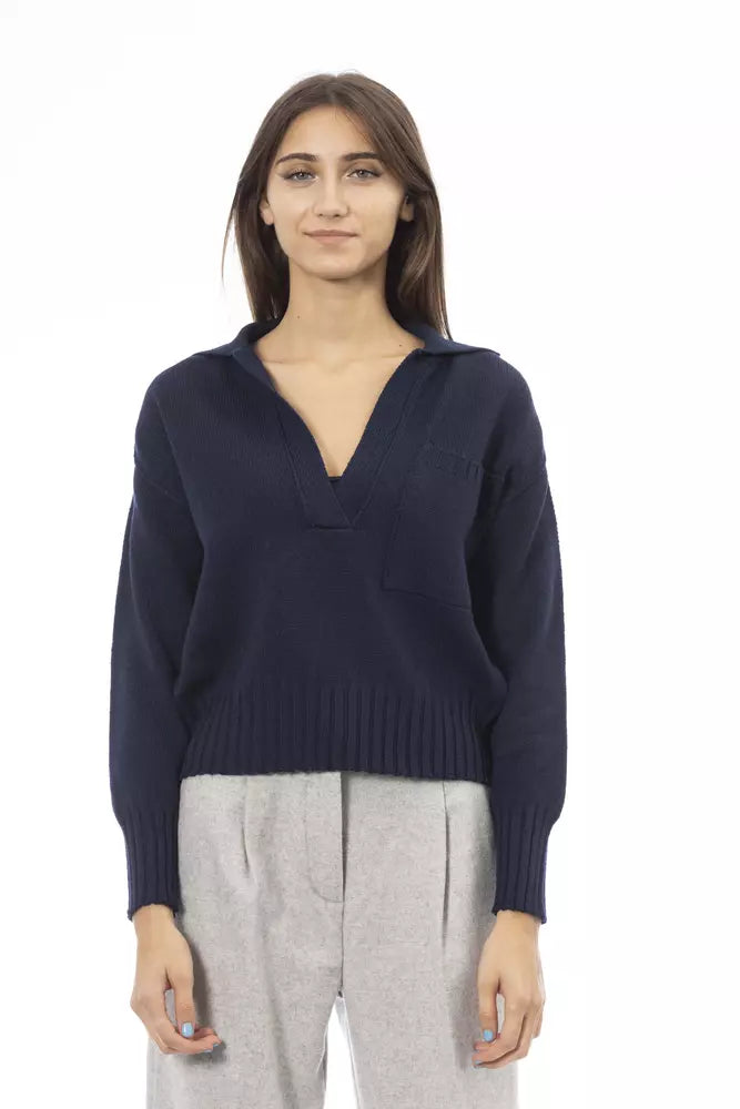 Alpha Studio  Wool Women's Sweater Hooded Sweater Collared Sweater Shawl Collar