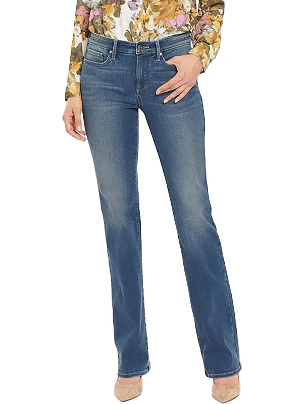 Womens Mid-Rise Stretch Bootcut Jeans Elegant Tapered Leg Denim