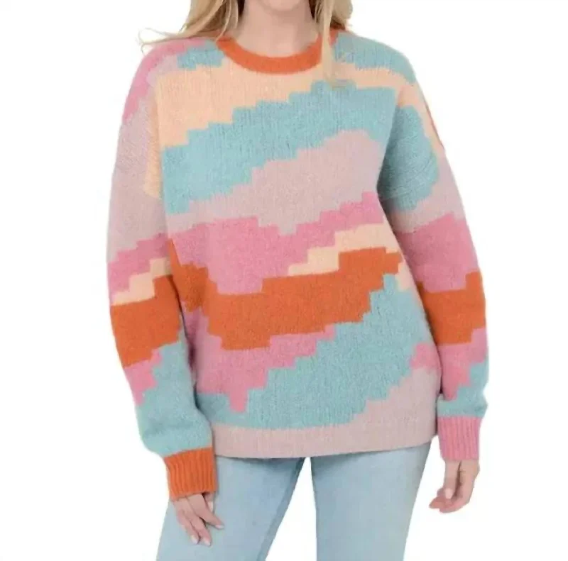 Ersa Sweater In Multi Blue Pink Modern Contemporary Chic