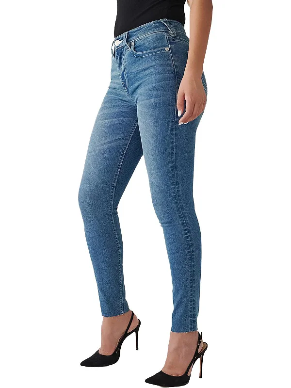 Halle Womens High-Rise Raw Hem Skinny Jeans Elegant Raw Hem Jeans