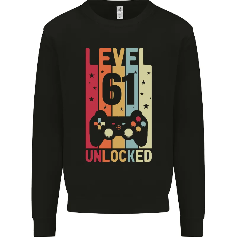 61st Birthday Level Up Gaming 61-Year-Old Men's Sweatshirt Jumper Hoodie with Contrast Stitching Detailed Premium