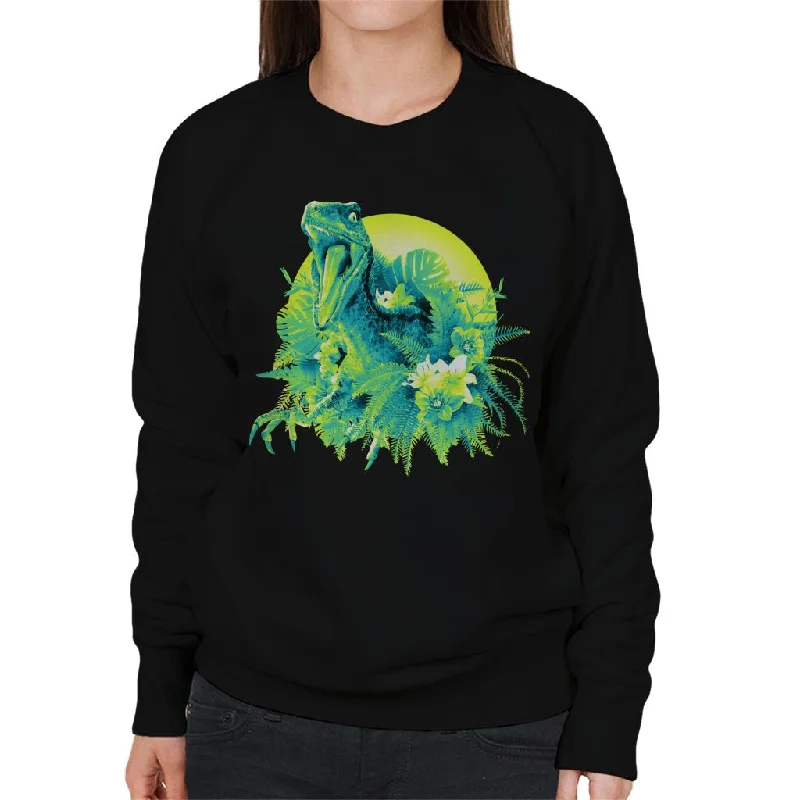 Jurassic Park Velociraptor Jungle Sun Women's Sweatshirt Hoodie with Puffed Sleeves Voluminous Trendy