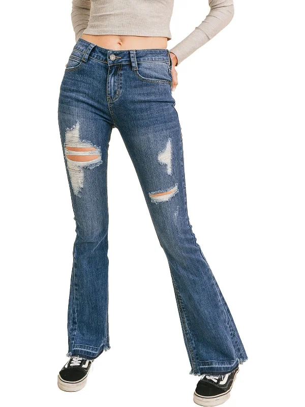 Womens Denim Distressed Flare Jeans Fashionable Slim Fit Jeans