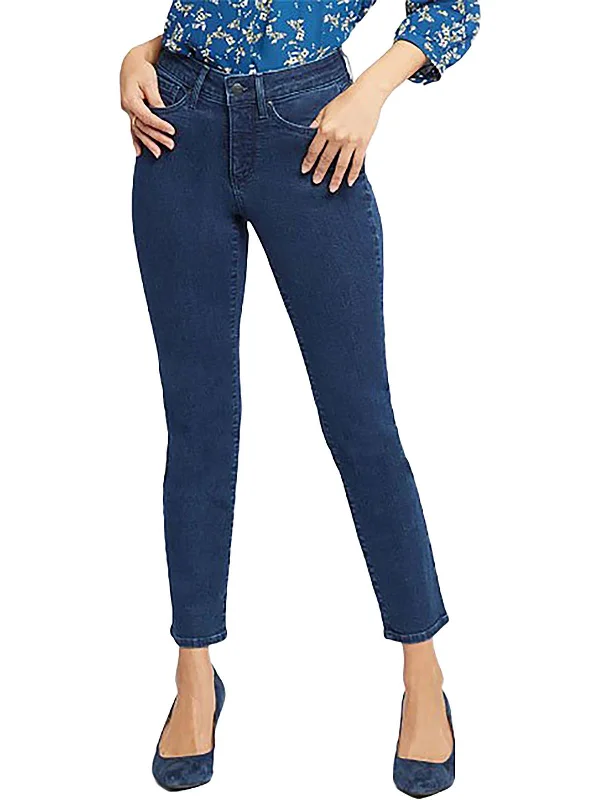 Shieri Womens Denim Medium Wash Slim Jeans Elegant Wide-Leg Jeans