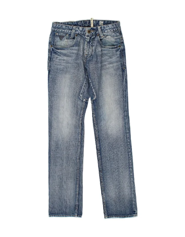 GUESS Womens Straight Jeans W28 L25  Blue Cotton Classic Blue Denim Jeans