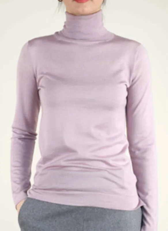 Basic Cashmere Silk Sweater In Lilac Cotton Fabric Linen Fabric Terry Fabric