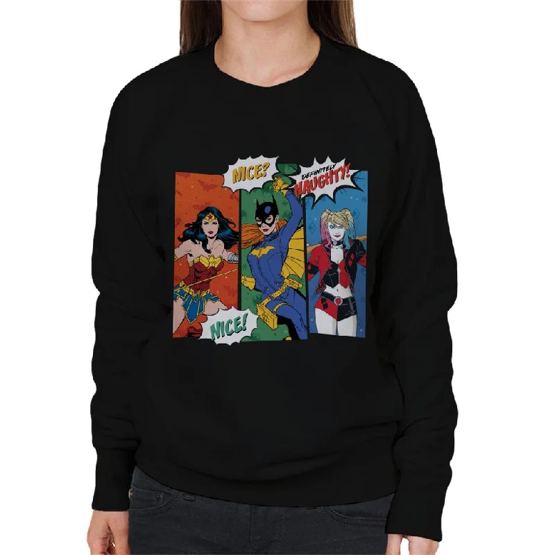 Justice League Christmas Naughty Or Nice Women's Sweatshirt Hoodie with Lace Feminine Delicate