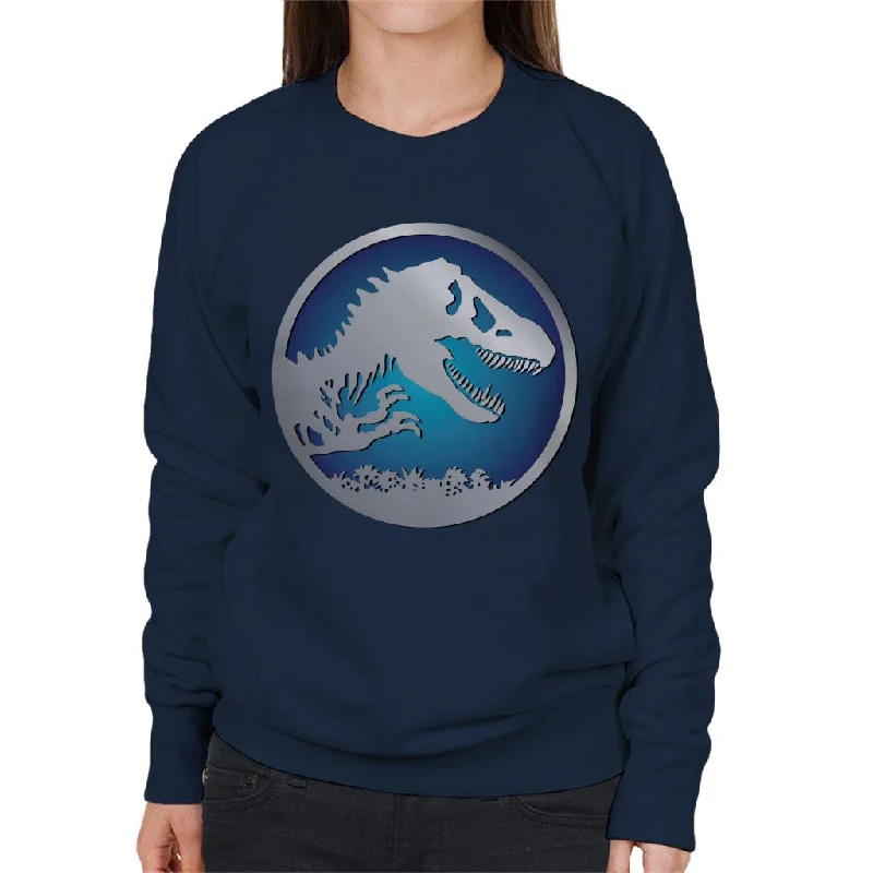 Jurassic Park Blue Logo Women's Sweatshirt Hoodie with Hidden Zipper Minimalist Clean