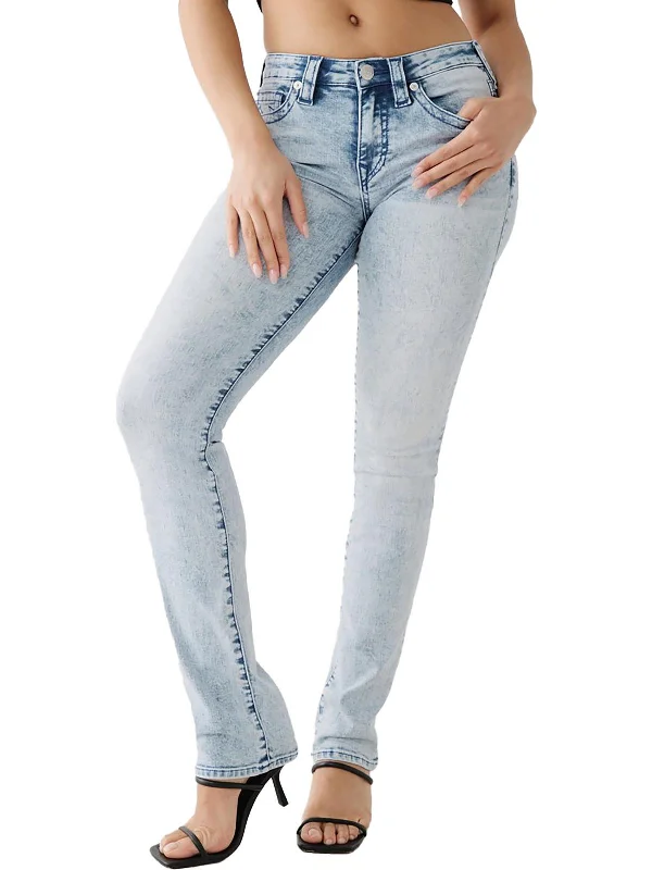 Billie Womens Mid-Rise Light Wash Straight Leg Jeans Stylish Tapered Fit Jeans