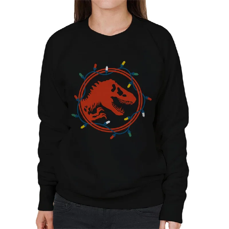 Jurassic Park Christmas Logo Festive Lights Women's Sweatshirt Hoodie with Cuffed Sleeves Snug Secure