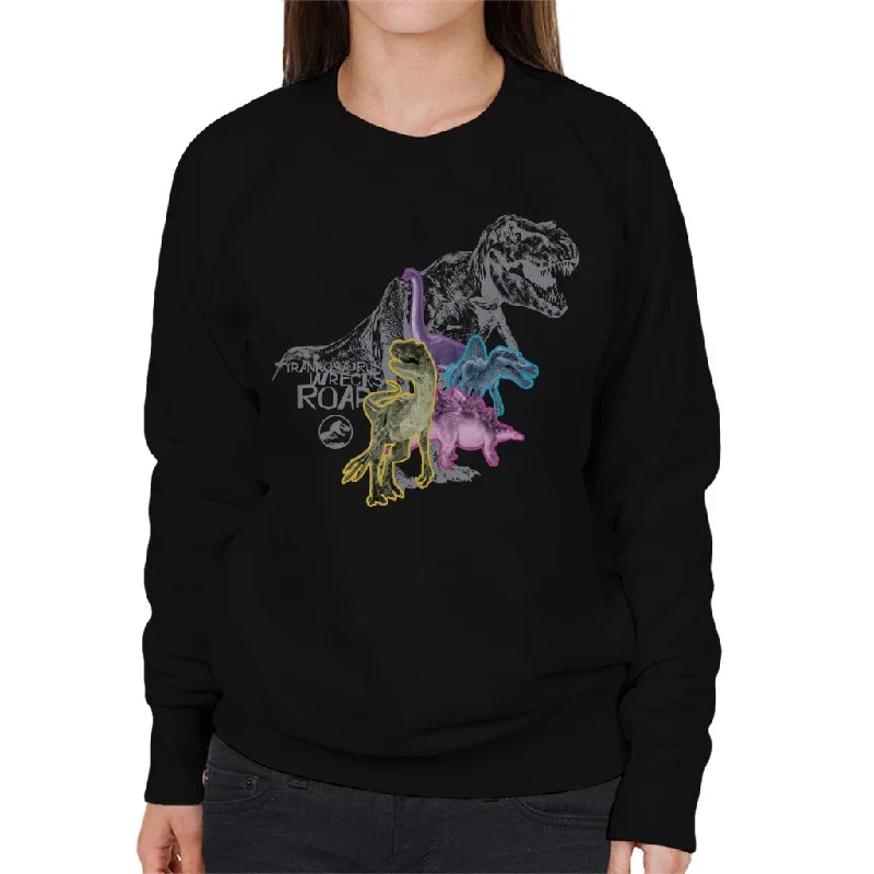 Jurassic Park Tyrannosaurus Wrecks Women's Sweatshirt Hoodie with Metallic Shiny Futuristic