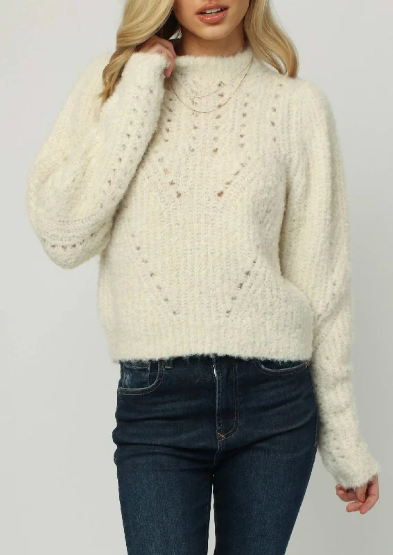 Madison Crewneck Sweater In Cream Fitted Loose Oversized