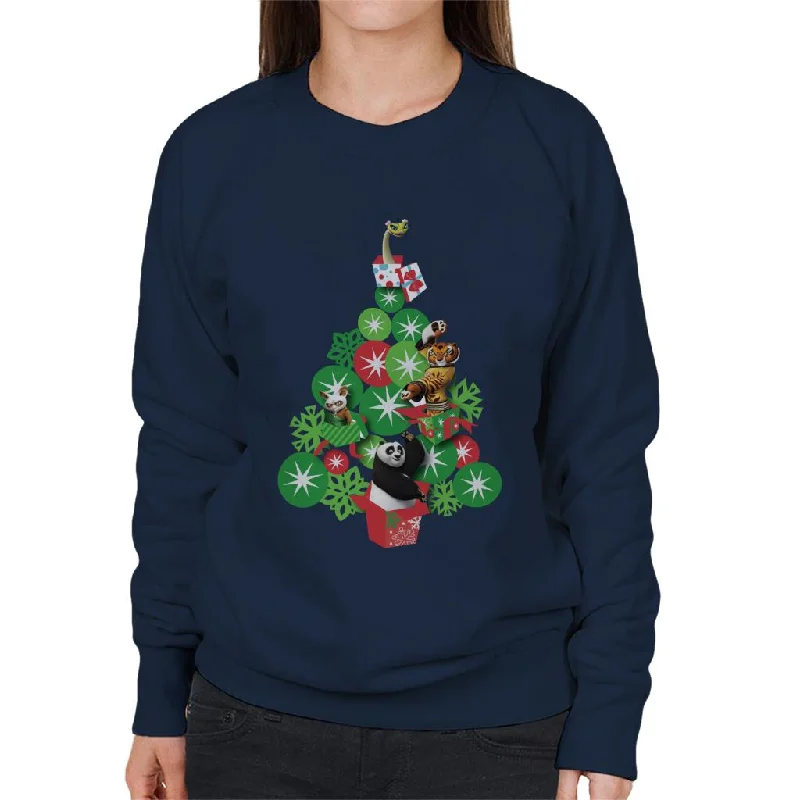 Kung Fu Panda Christmas Tree Characters Women's Sweatshirt Hoodie with Hood Adjustable Protection