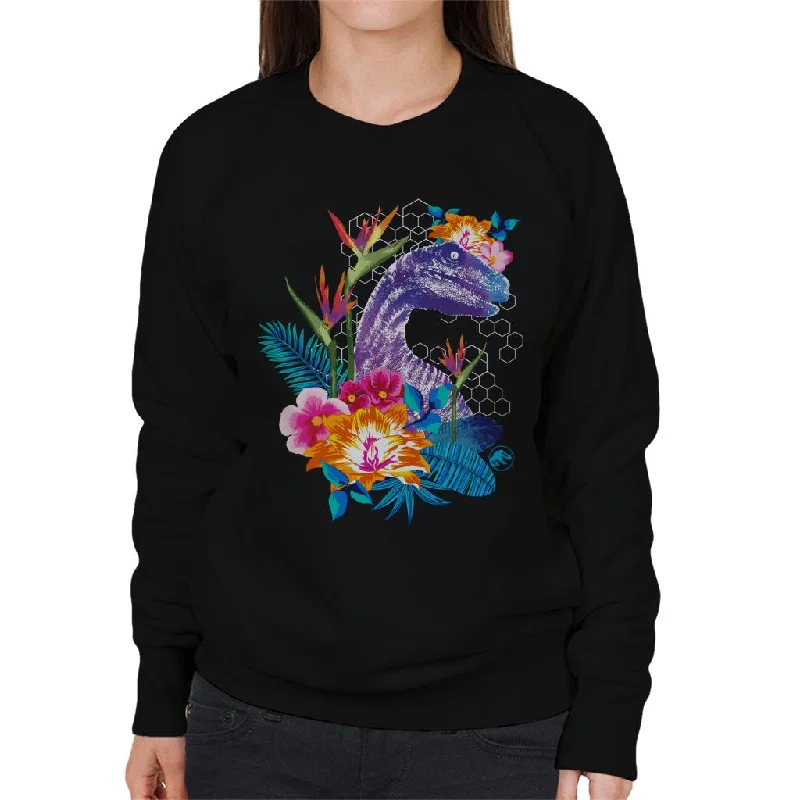 Jurassic Park Velociraptor Colourful Jungle Women's Sweatshirt Hoodie with Bell Sleeves Flared Feminine