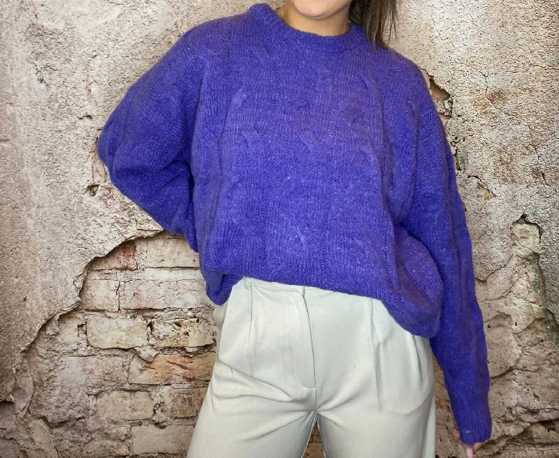 Cable Knit Sweater in Purple Wool Sweater Cotton Sweater Cashmere Sweater