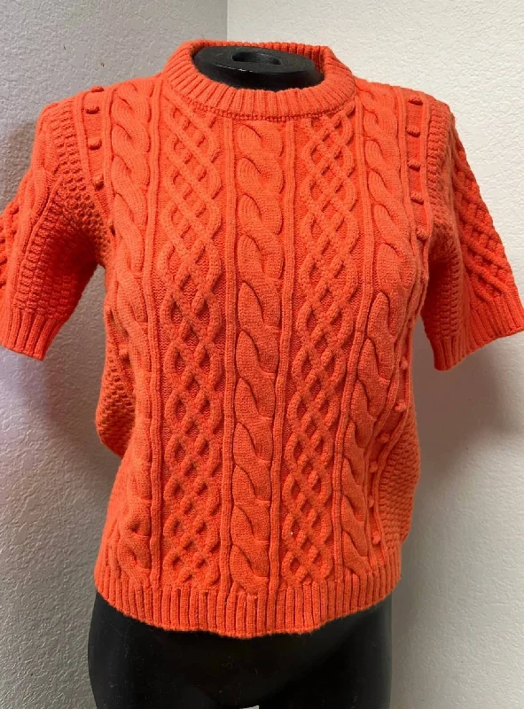 Yasmin Cableknit Sweater in Orange Nylon Fabric Polyester Fabric Spandex Fabric