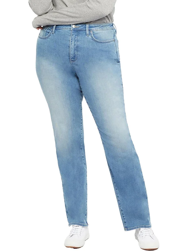 Plus Womens Relaxed Light Wash Straight Leg Jeans Chic Rip-Detail High-Waist Jeans