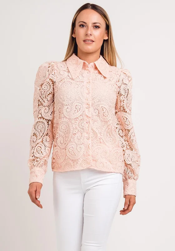 Seventy1 Crochet Lace Blouse, Pink Vintage Polka Blouse