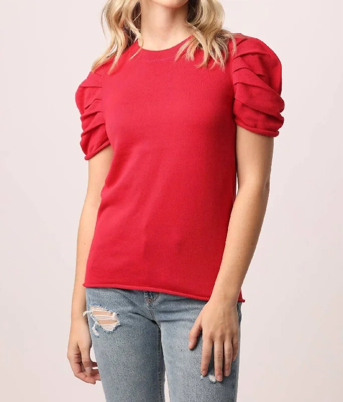 Nahla Short Sleeve Sweater in Lava Red Toggled Drawstring Belted