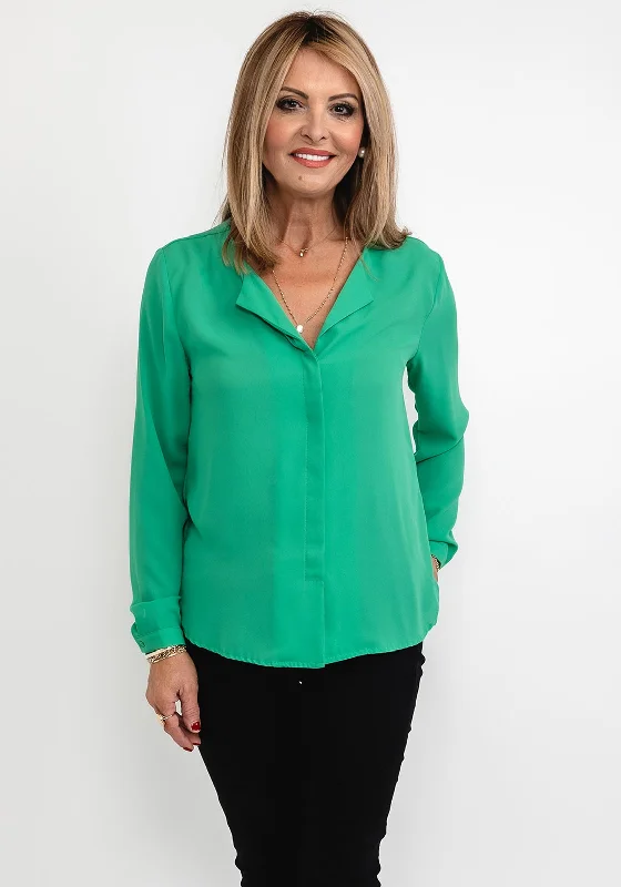 B.Young Open Collar Blouse, Green Lightweight Chiffon Blouse