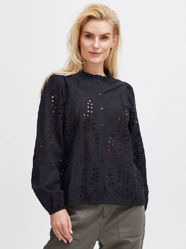 Pulz PzMacia Blouse Black Lightweight Linen Blouse