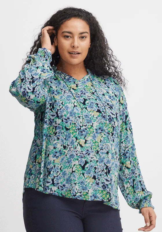 Fransa Floral Nynne Blouse, Blue Bell Sleeve Blouse