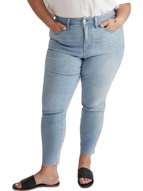 Plus Womens High-Rise Cropped Skinny Jeans Casual Wide-Legged Denim Jeans