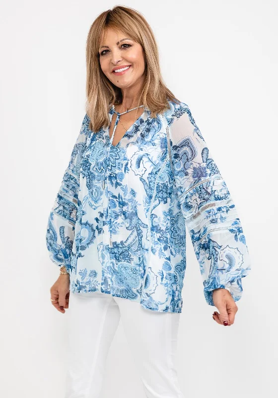 Guess Womens Floral Chiffon Blouse, Blue Collared Satin Blouse