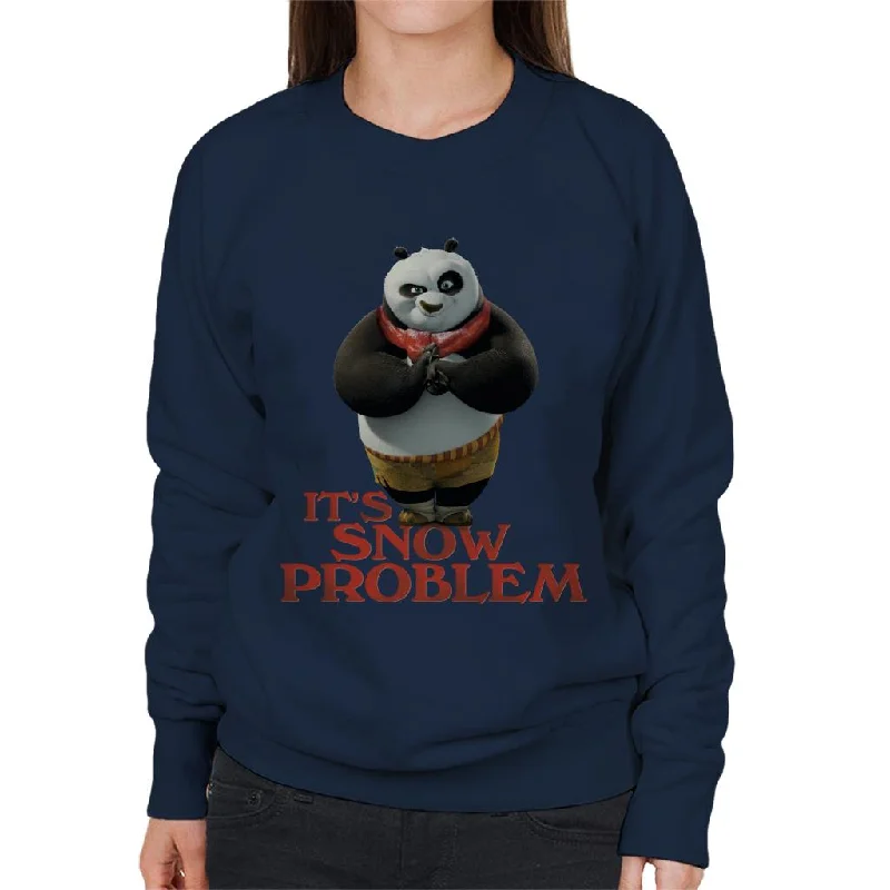 Kung Fu Panda Christmas It's Snow Problem Women's Sweatshirt Hoodie with Hem Applique Textured Unique