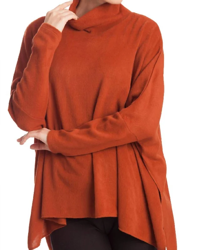 Cowl Neck Oversized Sweater In Rust Collared Crew Neck Turtle Neck