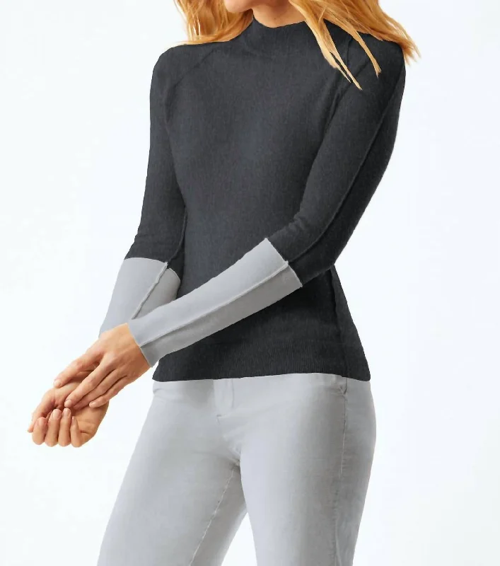 Reglan Sleeve Sweater In Charcoal Print Jacquard Patchwork