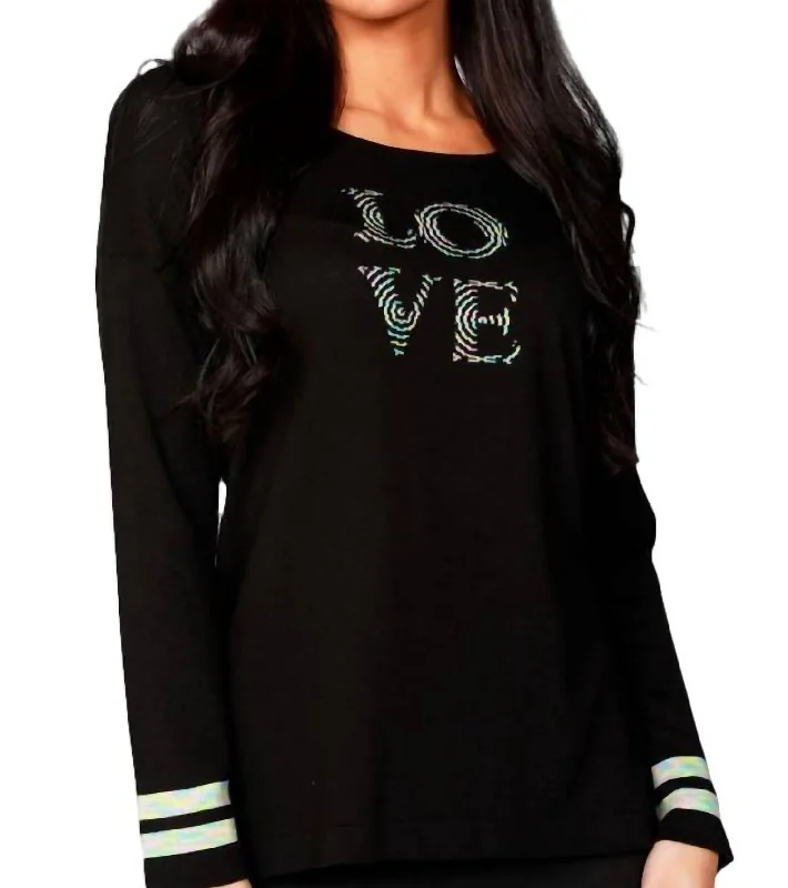 3/4 Love Crew Sweater In Black/multi Long Sweater Short Sweater Cropped Sweater