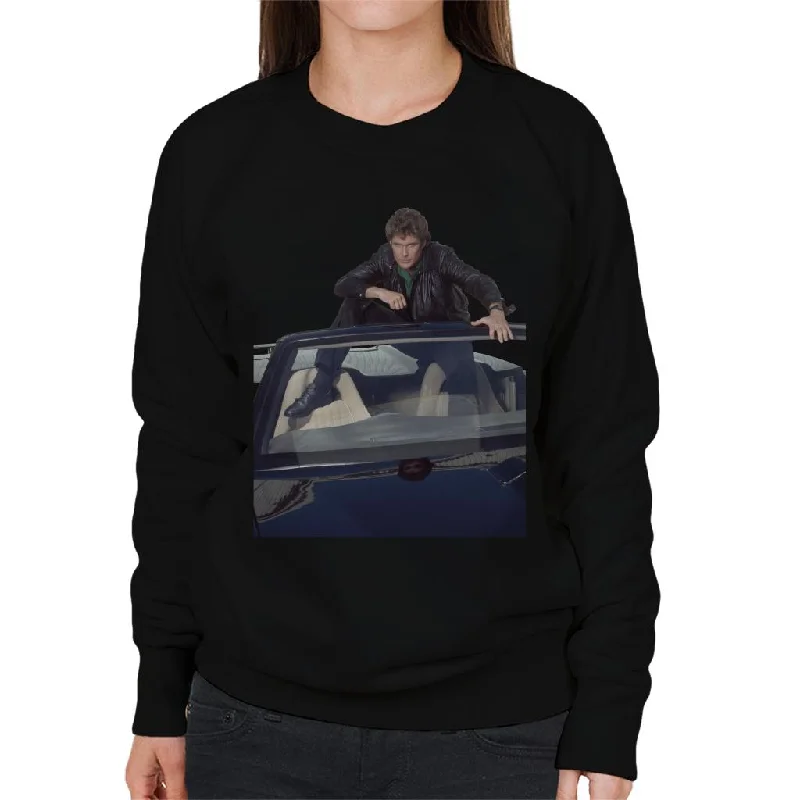 Knight Rider Michael Knight Sitting In KITT Women's Sweatshirt Hoodie with Ribbed Cuffs Snug Fit Comfort