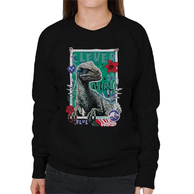 Jurassic Park Clever Girl Blue Floral Border Women's Sweatshirt Hoodie with Strings Custom Fit Adjustable