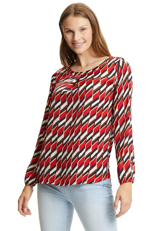 Betty Barclay Geometric Keyhole Neck Blouse, Red Multi Chic Ruffle Blouse