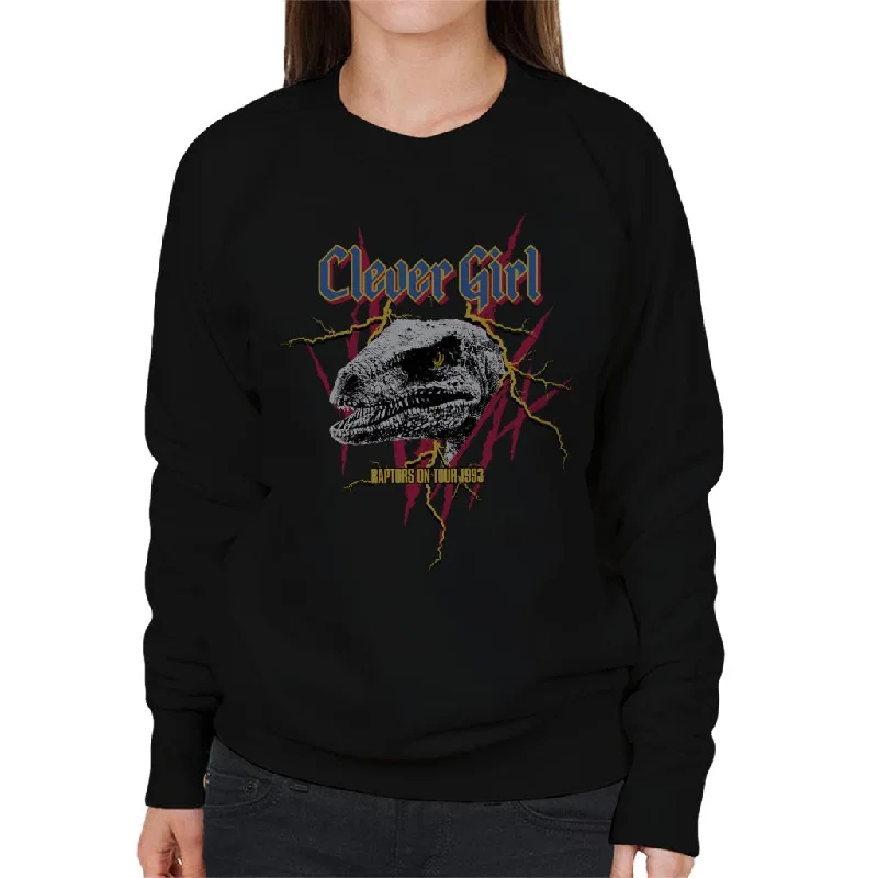 Jurassic Park Clever Girl Raptor On Tour 1993 Claw Marks Women's Sweatshirt Hoodie with Rhinestones Sparkly Elegant