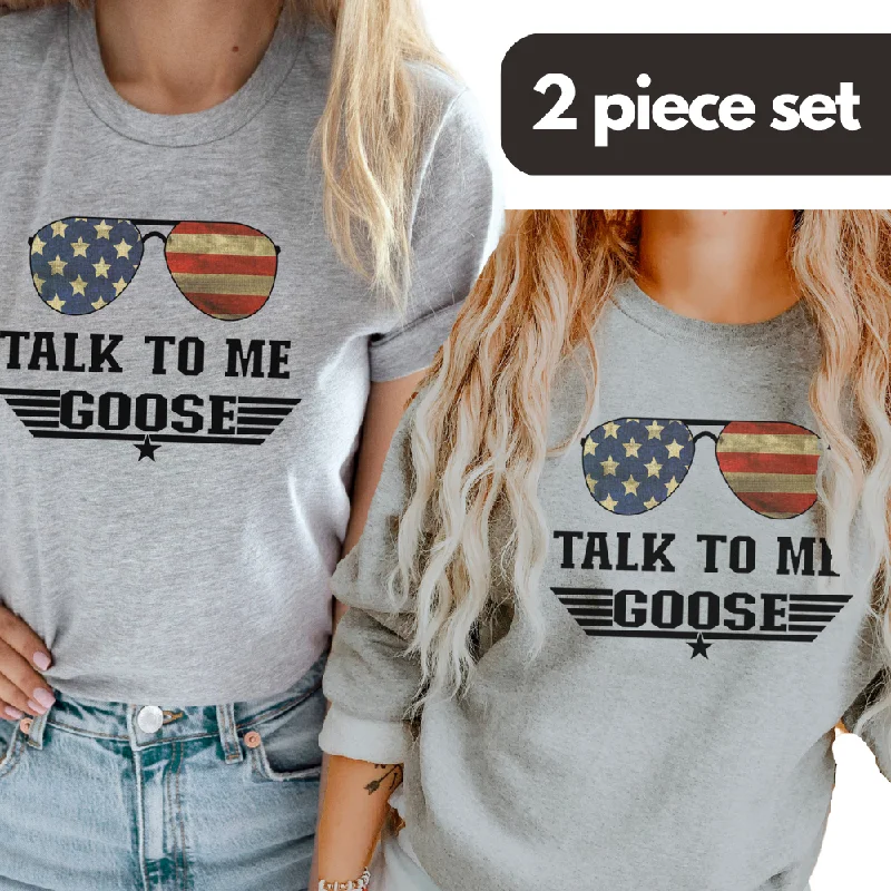 Talk To Me Goose Tee & Sweater Bundle Set- Heather Grey Slim Fit Regular Fit Oversized