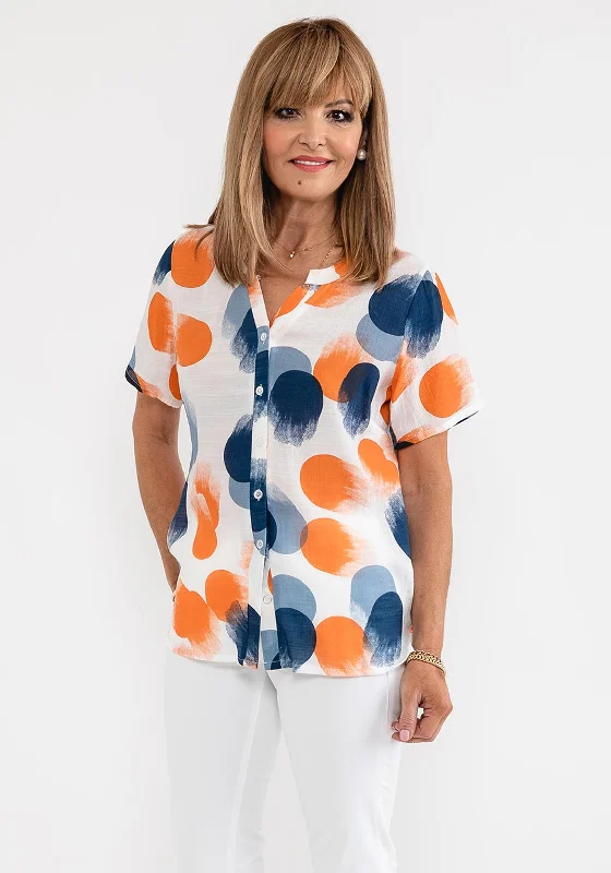 Anamor Tunic Neck Print Blouse, Orange Multi Soft Pastel Blouse