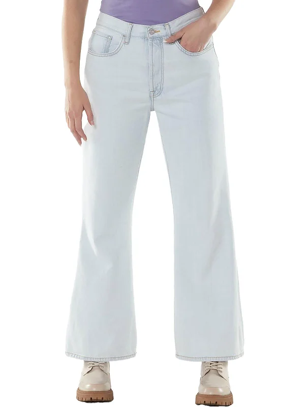 Womens High-Rise Light Wash Flare Jeans Comfortable Straight-Legged Denim